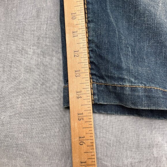 Parish Shorts Men 36W x 14L Blue Stonewash Button Fly Leather High Rise Denim - Picture 12 of 14